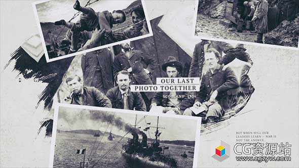 AE模板-水墨散开复古黑白历史会议照片相册片头 The History