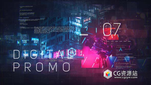 AE模板-商业企业介绍数字故障科技感图片视频片头包装开场Digital Promo