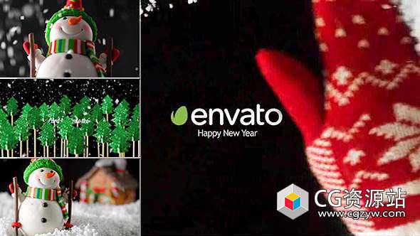 AE模板-新年贺卡圣诞节下雪片头Logo动画 New Year Card