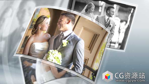 AE模板-飞行照片画廊弯曲飘动照片婚礼相册片头 Gallery of Flying Photos