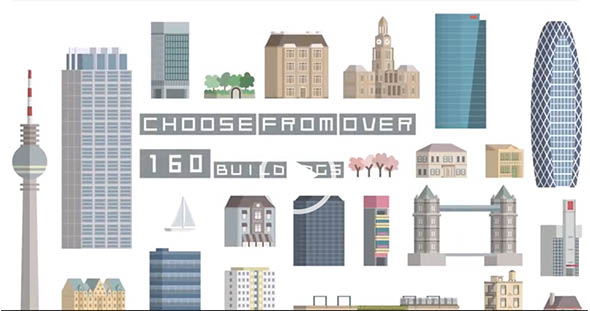 AE模板-MG动画城市楼房建筑景点汽车元素包