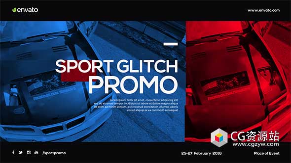 AE模板-运动毛刺动感体育视频包装文字标题片头 Sport Glitch Promo