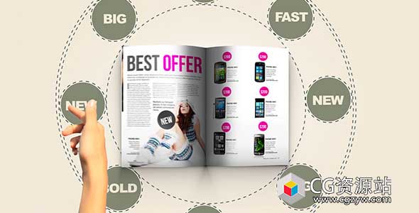 AE模板-时尚杂志宣传片手势翻页翻书三维动画