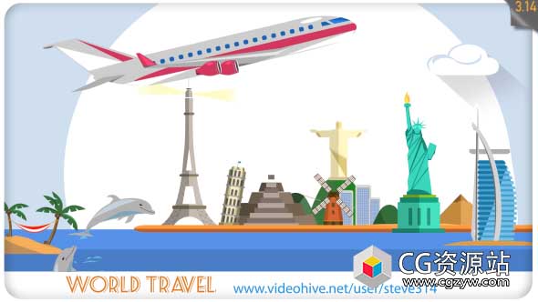 AE模板-MG动画片头世界旅游景点度假出行片头World Travel