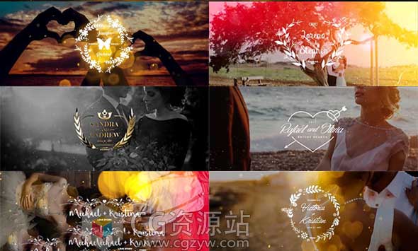 AE模板-100组浪漫婚礼文字标题套装漏光粒子背景动画工具包