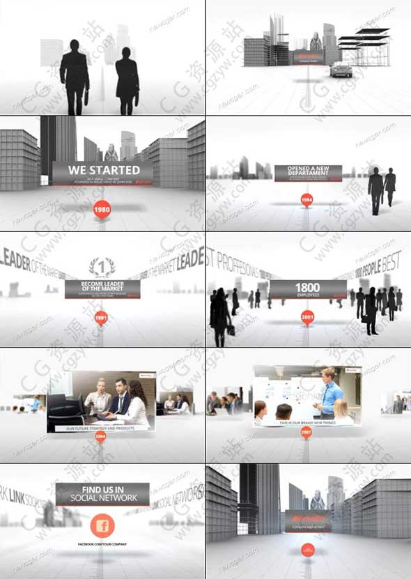 AE模板-创意清新独特公司成长企业发展历史时间线视频演示