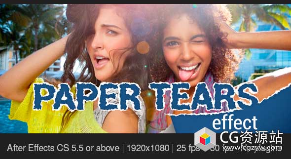 AE模板-纸撕开边缘裂效果照片展示幻灯片 Paper Tears