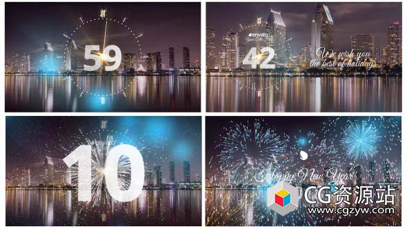 AE模板-2018年烟花粒子时钟60秒倒计时庆祝新年快乐