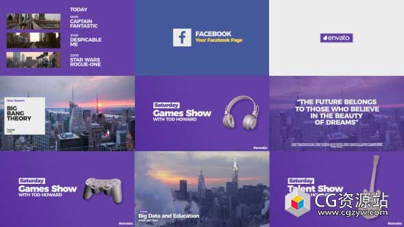 AE模板-现代时尚广播电视节目栏目包装动画Modern Broadcast Pack