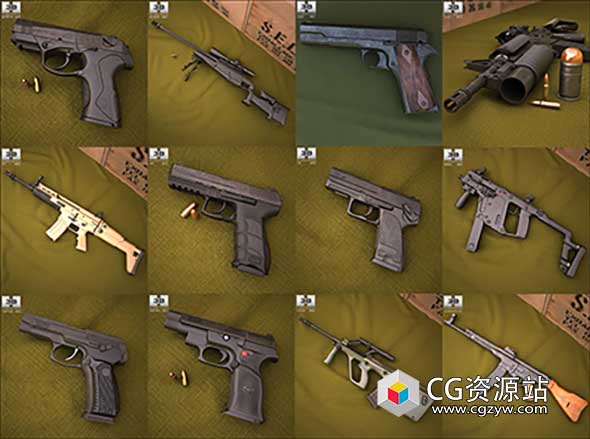 武器手枪步枪冲锋枪C4D/Max/OBJ 3D模型合集Weapons Pack