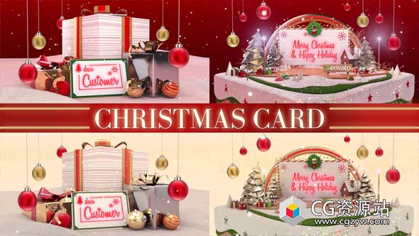 AE模板-圣诞节礼物盒卡片新年节日活动片头动画Christmas Card