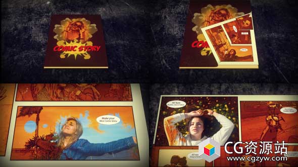 AE模板-漫画幻灯片手绘漫画分镜头片头开场 Comic Slideshow