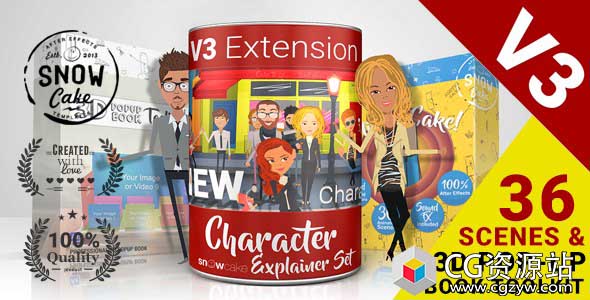 AE模板-卡通三维翻页展开场景动画制作工具包(更新V3)