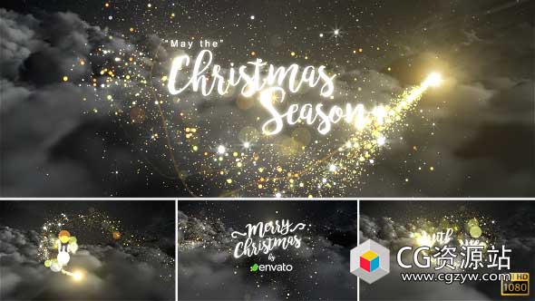 AE模板-圣诞节问候闪光粒子光线云层穿梭文字标题 Christmas