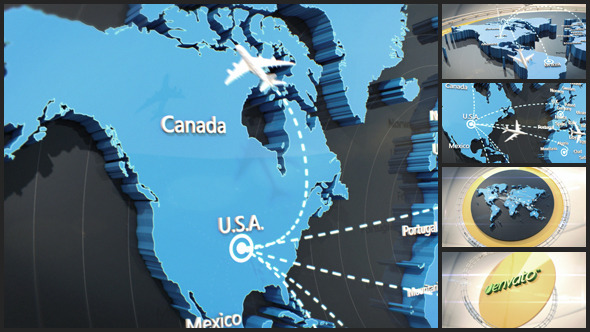 AE+C4D模板-三维地图地点连线动画企业宣传片 Global World Connection