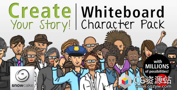 AE模板-卡通白板剪纸人物场景解说动画Create Your Story Whiteboard Character Pack