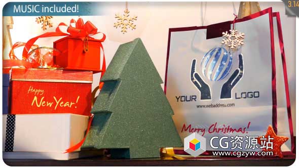 AE模板-圣诞节礼盒店面数字标牌动画片头 Christmas Gifts Logo – Storefront Digital Signage