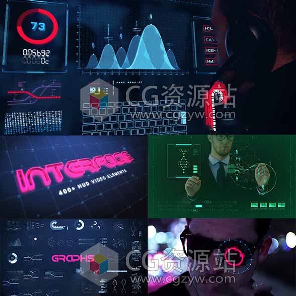 AE模板-400+未来科幻HUD高科技界面UI动画元素 +视频素材