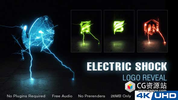 AE模板-史诗标志电流闪电电击Logo动画 Electric Shock Logo Reveal