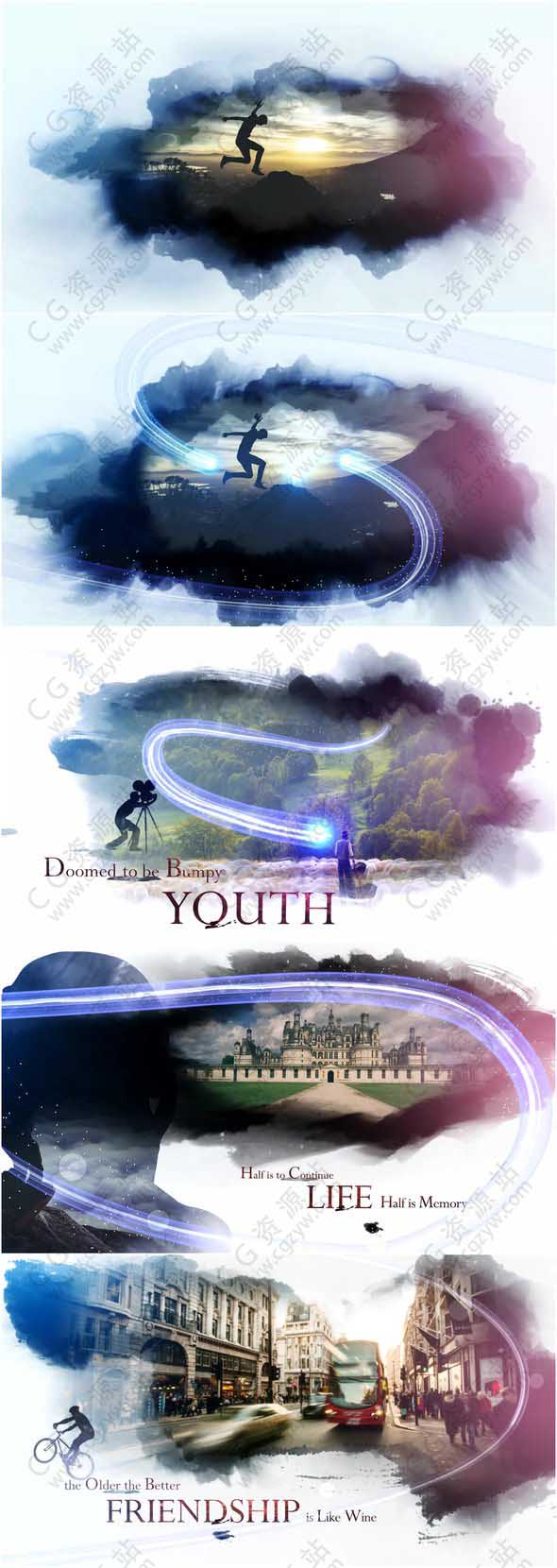 AE模板-高雅大气粒子光线拖尾水墨水墨滴落散开图片视频展示+背景音乐-图片2