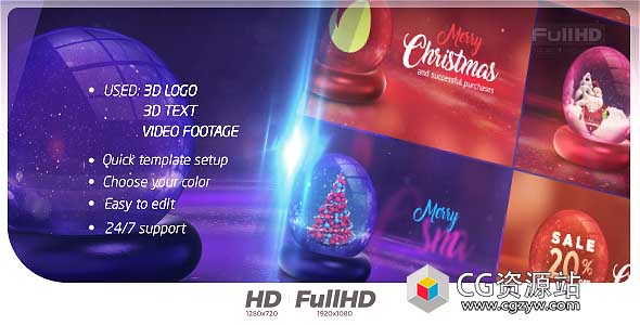 AE模板-新年快乐问候圣诞节水晶球动画 Christmas Opener