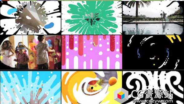 AE模板-丰富多彩卡通手绘风格转场过渡流体图形MG动画