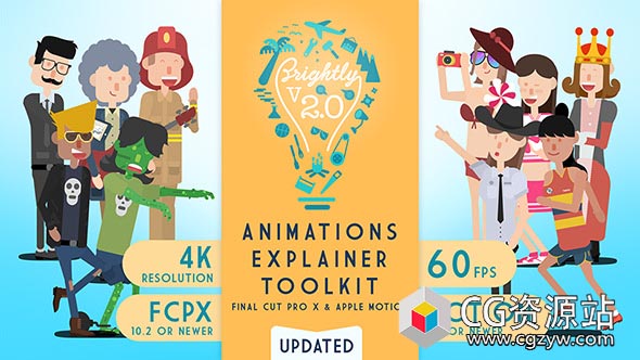 FCPX插件-卡通人物角色解说场景转场背景图标MG动画工具包V2.0.1-图片1
