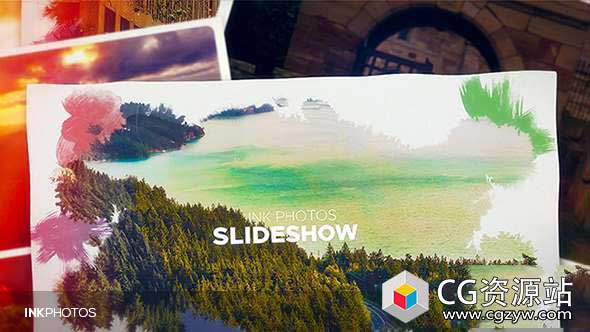 AE模板-水彩水墨遮罩照片相册开场片头 Ink Photos