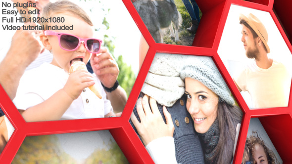 AE模板-三维六边形蜂窝状婚礼相册生日照片视频包装 Mosaic Hexagon Reveal