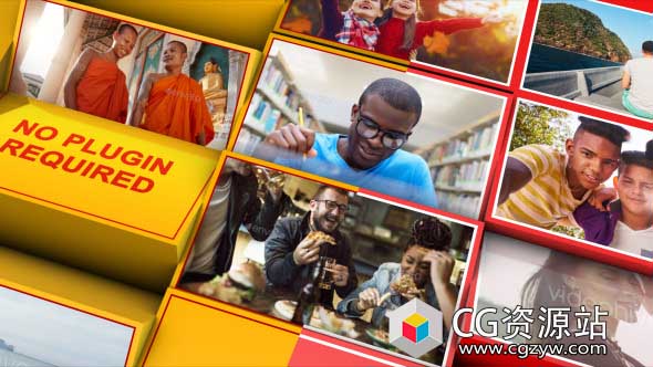 AE模板-立方体3D相册翻转企业公司宣传电视墙拼图图文幻灯片开场