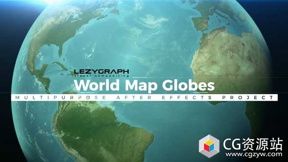 AE模板-三维地球世界地点连线局部放大动画 World Map Globes