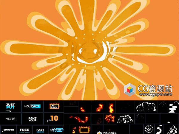 AE模板-卡通手绘风格火烟线能量电 流体图形MG动画