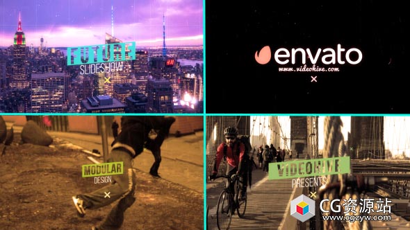 AE模板-现代时尚幻灯片宣传片头毛刺动态效果