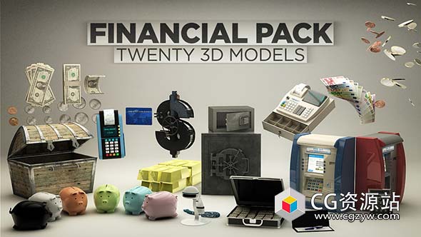 C4DE3D模型预设-取款机纸币硬币保险箱储存罐财务金融 The Pixel Lab – Financial Pack
