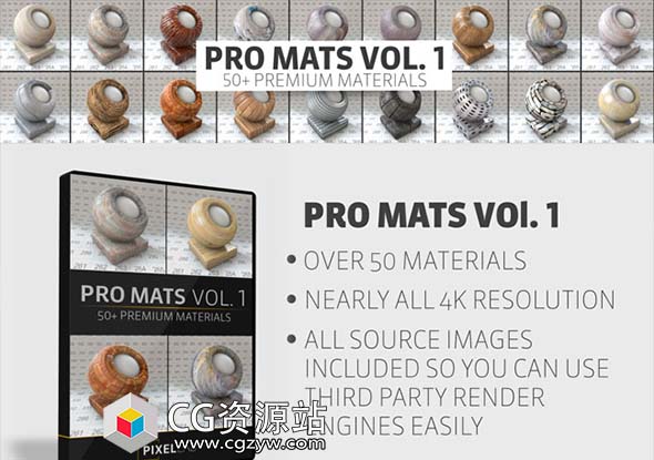 C4D材质预设-50组4K高精度木纹钢铁地面砖块预设