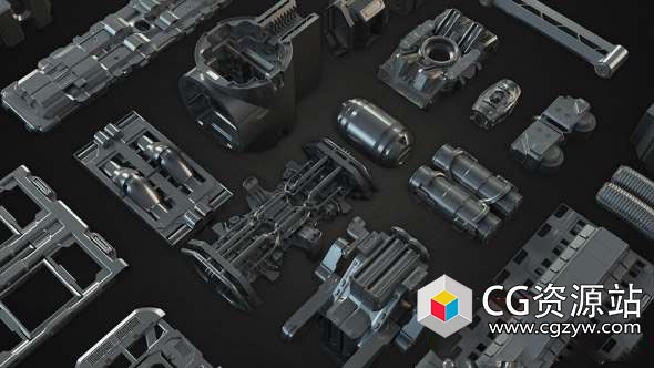 科幻概念机械3D模型 Gumroad – Tech Heavy Pro Kit (400+ 2d-3d Elements)