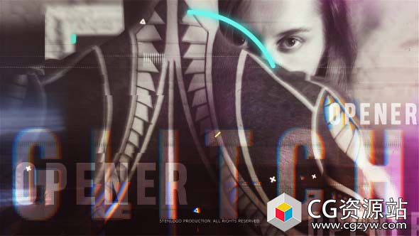 AE模板-动态快速信号损坏动感视频撕裂片头 Glitch