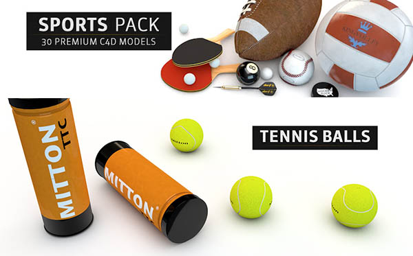 C4D模型预设-30个体育运动元素保龄球乒乓球 The Pixel Lab – Sports Pack For C4D-图片1