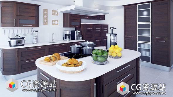 厨房家具多边形三维模型包(C4D/MAX/FBX/OBJ格式)CGAxis Models Volume 86 Kitchen Furniture