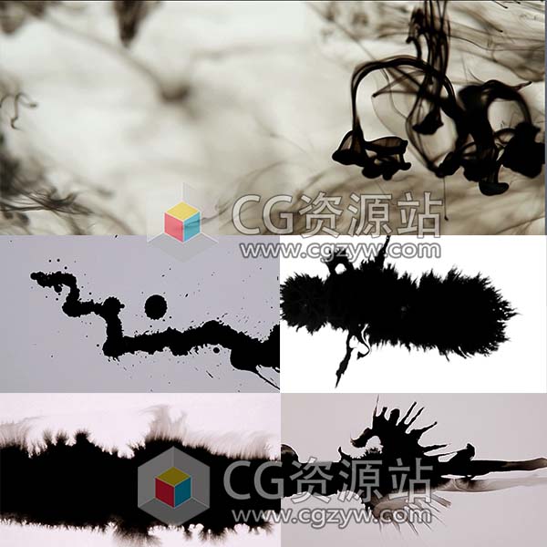 视频素材-60组水墨滴落印迹墨水散开晕染遮罩转场