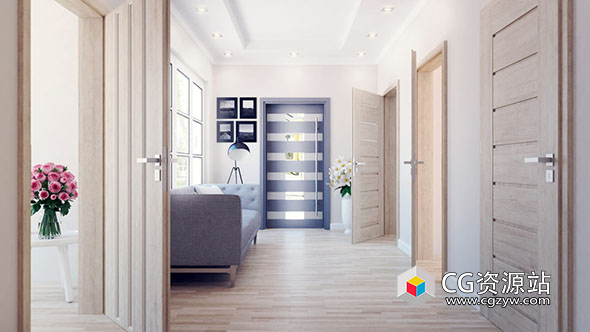 3D室内木门单和双玻璃门模型(C4D+C4D VRAY格式)CGAxis Models Volume 79 Doors II-图片1