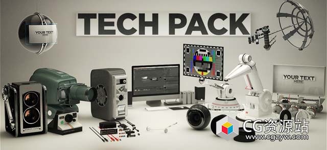 C4DE3D模型-耳机显示器电脑机器人高科技镜头 The Pixel Lab – Technology Pack