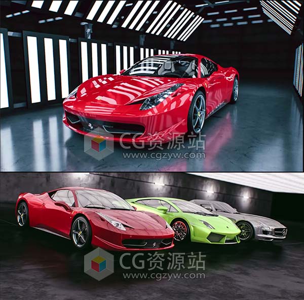 5个室内摄影棚场景预设+200个C4D车漆汽车材质预设