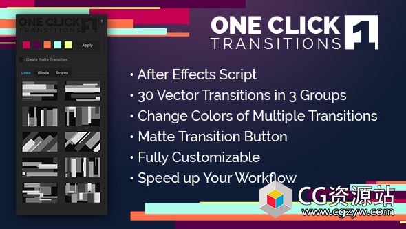 AE脚本-一键生成百叶窗条纹图形转场预设MG动画脚本
