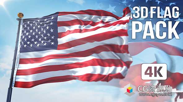 AE模板-E3D三维旗帜飘动标志集合动画 3D Flag Collection