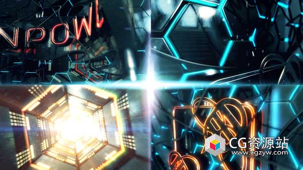 AE模板-三维科技感霓虹灯标志开场文字Logo动画 Neon Power Logo Opener