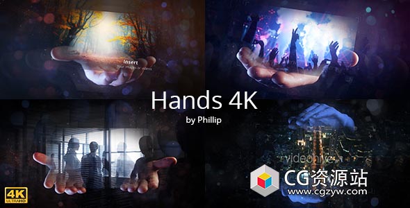 AE模板-4K高科技感全息手势动画手拖照片开场动画 Hands 4K