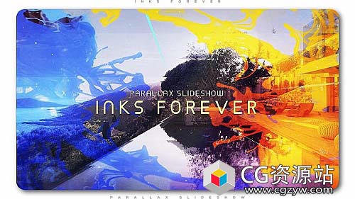 AE模板-史诗幻灯片水墨散开遮罩三维视差图片展示片头 Inks Forever Parallax Slideshow