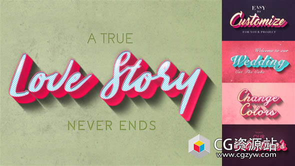 AE模板-复古三维浪漫可爱文字标题动画 Romantic Motion Titles