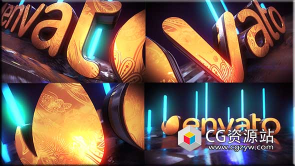 AE模板-E3D现代优雅史诗金色标志logo介绍Golden Neon Logo Intro